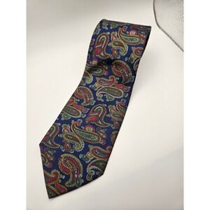 Stefano Rossini Men Navy Blue Paisley 100% Silk Handmade Necktie 3.75 Inch Width